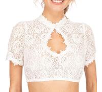 KBRPEY Dirndl Bluse Damen Stehkragen mit Schnalle Dirndlbluse Spitze Sexy Aussparungen Dirndlbluse Stilvoll und Elegant Oktoberfest Kostüme Alltägliche Freizeitkleidung