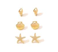 KBRPEY Elegante Damenohrringe Set Goldene Muschel Seestern und Schnecke Ohrstecker Stilvolle Ohrringe für Frauen und Mädchen