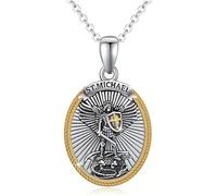 KBRPEY Erzengel Michael Medaillon Halskette Schwert Anhänger Religiöser Schmuck Zweifarbig Edelstahl Kette Herren Amulett