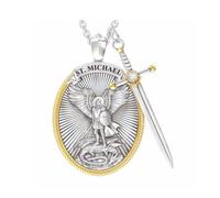 KBRPEY Erzengel Michael Medaillon Halskette Schwert Anhänger Religiöser Schmuck Zweifarbig Edelstahl Kette Herren Amulett