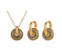KBRPEY Gänseblümchen Schmuckset Runde Emaille Anhänger Halskette Creolen Ohrringe Boho Schmuck Damen Accessoires Goldfarben