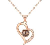 KBRPEY Herzförmige Halskette Mit 100 Sprachen 'Ich Liebe Dich' Projektion Roségold Anhänger Zirkonia Verzierungen Damen Schmuck Für Besondere Momente Modischer Herzanhänger Für Frauen