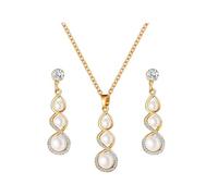 KBRPEY Infinity Schmuckset Halskette Ohrringe Perlen Kristall Anhänger Damen Schmuck Hochzeit Braut Jubiläum Elegant Stilvoll