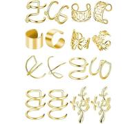 KBRPEY Ohrringe Set Damen Herren Creolen Poliert Fake Ohrstecker Ohrclip Ohrstulpe Edelstahl Universal Alltag Party Modeschmuck Unisex Geschenk Elegant (Gold)