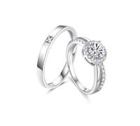 KBRPEY Paar Ring Damen und Herren Verlobungsringe Paar Ringe Set Offen Verstellbar Partnerringe Hochzeitsring Band Ring mit Weiß Zirkonia, Geschenk für Ehefrau Mann Freundin Freund