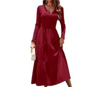 KBRPEY Pulloverkleid Damen V-Ausschnitt Kleid Damen Elegant Langarm Warm Kleider Lange Bodycon Festlich Abendkleid Cocktailkleid Maxikleider Herbst Winter(Weinrot XL)