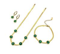 KBRPEY Runde Edelstein Schmuckset Halskette Armband Ohrringe Schlangenkette Goldfarben Damen Schmuck Elegant Klassisch