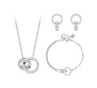KBRPEY Schmuckset Damen, Damen Kette und Ohrringe für Damen, Set mit Kristallanhänger, Weiß Kristalle Rund Schmuck-Set Halskette Ohrringe Rosé Vergoldet für Damen Geschenk für Mädchen Frauen