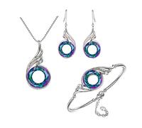 KBRPEY Pfau Schmuckset Kristall Armband Halskette mit Anhänger und Ohrringe Modeschmuck Set Christmas Jewelry Geschenk Schmuck Pfau Damen