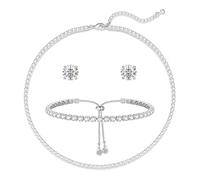 KBRPEY Schmucksets für Damen Tennis Halskette Armband und Ohrringe Verstellbar und Elegant Perfekter Schmuck für Alltag und Abend (Silber 1)