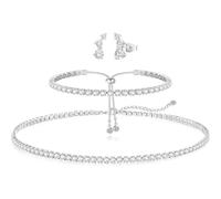 KBRPEY Schmucksets für Damen Tennis Halskette Armband und Ohrringe Verstellbar und Elegant Perfekter Schmuck für Alltag und Abend (Silber 2)