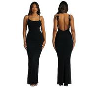KBRPEY Sexy Kleid Damen Ärmellos Partykleid Kleid mit Kordelzug Bodycon Kleider Neckholder Kleid Rückenfrei kleid Casual Dress Schmales Sommerkleid (Schwarz L)