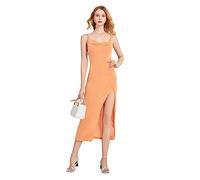 KBRPEY Sexy Kleid Damen Rückenfrei Kleid Spaghettiträger Partykleid Bodycon Kleider mit Schlitz Elegant Casual Dress Sommer Maxikleid (Orange M)