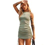 KBRPEY Sommerkleid Damen Kurzes Kleid Damen Enge Kleider Ärmellos Sommerkleid Sexy Tankkleid mit Seitlichem Kordelzug für Alltag Freizeit Party Abend Club Night Out Kleid (Grün M)