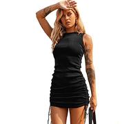 KBRPEY Sommerkleid Damen Kurzes Kleid Damen Enge Kleider Ärmellos Sommerkleid Sexy Tankkleid mit Seitlichem Kordelzug für Alltag Freizeit Party Abend Club Night Out Kleid (Schwarz L)