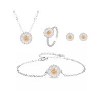KBRPEY Sonnenblumen Schmuckset Gänseblümchen Halskette Ring Ohrringe und Armband Schmuck Set Blumen Emaille Schmuck Set Modeschmuck Weihnachtsgenchenke Geburtstag Geschenk