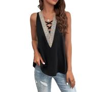 KBRPEY Tank Top Damen Vausschnitt Spitze Neckholder Top Ärmellos Trägertop Elegant Basic Tops Sommer Spaghettiträger Shirt Kreuzgurte Vorne Oberteile Weste Bluse Casual Alltag