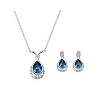 KBRPEY Tropfenform Kristall Schmuckset Halskette Ohrringe Anhänger Damen Silber Kette Schmuck Geschenk für Frauen Mädchen