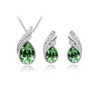 KBRPEY Tropfenform Kristall Schmuckset Halskette Ohrringe Damen Silber Schmuck Anhänger Kette Elegante Accessoires