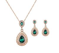KBRPEY Tropfenform Schmuckset Halskette Ohrringe Kristall Anhänger Damenschmuck Elegante Kette Strass Verzierung Hochwertige Accessoires
