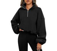 KBRPEY Zip Sweatshirt Damen übergroße Jacket Sweatshirt Pullover Damen Loose Langarm Tops Casual Oberteil Streetwear Sweatshirt ohne Kapuze Lange Ärmel Tops