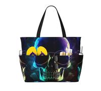 KCGSDEGV Coole Strandtasche mit Totenkopf-Motiv, wasserdichte Handtaschen, Schultertaschen mit Reißverschluss und Tasche für Reisen, Schule, Arbeit, Einkaufen, Schwarz , Einheitsgröße