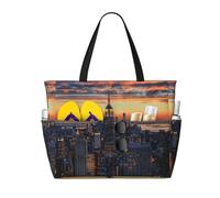 KCGSDEGV New York City bedruckte Strandtasche für Damen, wasserdichte Handtaschen, Schultertaschen mit Reißverschluss und Tasche für Reisen, Schule, Arbeit, Einkaufen, Schwarz , Einheitsgröße