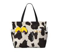 KCGSDEGV Strandtasche für Damen, mit Kuhfell-Aufdruck, wasserdichte Handtaschen, Schultertaschen mit Reißverschluss und Tasche für Reisen, Schule, Arbeit, Einkaufen, Schwarz , Einheitsgröße