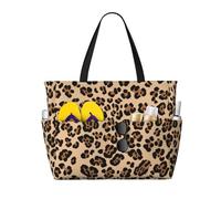 KCGSDEGV Strandtasche mit Leopardenmuster für Damen, wasserdichte Handtaschen, Schultertaschen mit Reißverschluss und Tasche für Reisen, Schule, Arbeit, Einkaufen, Schwarz , Einheitsgröße