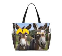 KCGSDEGV Strandtasche mit niedlichem Eselmotiv, für Damen, wasserdichte Handtaschen, Schultertaschen mit Reißverschluss und Tasche für Reisen, Schule, Arbeit, Einkaufen, Schwarz , Einheitsgröße