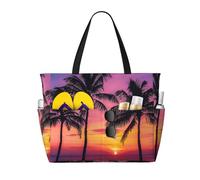 KCGSDEGV Strandtasche mit Palmen-Silhouette bei Sonnenuntergang, bedruckt, für Damen, wasserdichte Handtaschen, Schultertaschen mit Reißverschluss und Tasche für Reisen, Schule, Arbeit, Einkaufen,