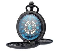 Kchss Mechanische Taschenuhr, für Herren und Damen, halber Jäger, doppelt offen, graviertes Gehäuse, Drache, Phönix-Muster, römische Ziffern, Schwarz