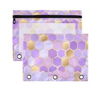 Kcldeci Federmäppchen für 3-Ringbuch, Federmäppchen mit Reißverschluss, Lavendel-Gold, Wabenmuster, transparentes Federmäppchen, Büro, Schreibwaren, Schule, Organizer
