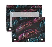 Kcldeci Federmäppchen für 3-Ringbuch, Federmäppchen mit Reißverschluss, Neon-Rennwagen, transparentes Federmäppchen, Büro, Schreibwaren, Schule, Organizer