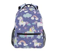 Kcldeci Kinder-Rucksack für Jungen und Mädchen, Grundschulrucksäcke, Einhörner, Regenbogen und Wolken, Büchertaschen, S-M, Einhörner, Regenbogen und Wolken, S, Tagesrucksack