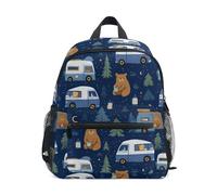 Kcldeci Kleinkind-Rucksack für Mädchen und Jungen, niedlicher Camper-Bär, Kindergarten, Grundschule, Schultasche, Büchertasche, S-M, mehrfarbig, S, Tagesrucksack