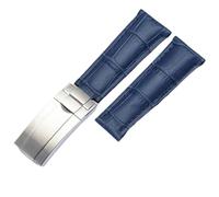 KDEGK 20 mm Kalbsleder-Uhrenarmbänder für Rolex Datejust Day Date, echtes Rindsleder, Uhrenarmband für Daytona-Faltschließe(Blue Silver)