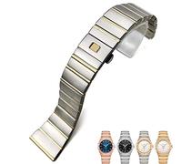 KDEGK 316L Edelstahl Uhrenarmbänder Faltschließe Uhrenarmband für Omega Double Eagle Constellation Seamaster Armband 15mm 17mm 18mm 23mm 25mm(Silver and gold,17mm-7mm)