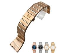 KDEGK 316L Edelstahl Uhrenarmbänder Faltschließe Uhrenarmband für Omega Double Eagle Constellation Seamaster Armband 15mm 17mm 18mm 23mm 25mm(Rose,25mm-9.5mm)