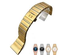 KDEGK 316L Edelstahl Uhrenarmbänder Faltschließe Uhrenarmband für Omega Double Eagle Constellation Seamaster Armband 15mm 17mm 18mm 23mm 25mm(Gold,25mm-9.5mm)