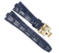 KDEGK Echtes Leder -Uhrband für Vacheron Konstantin ÜBERSEE Serie 450 0V 5500V P47040 Edelstahlschnalle 25 * 8 mm Männer Uhrengurt(Blue-gold-B)