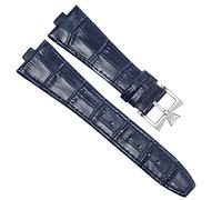KDEGK Echtes Leder -Uhrband für Vacheron Konstantin ÜBERSEE Serie 450 0V 5500V P47040 Edelstahlschnalle 25 * 8 mm Männer Uhrengurt(Blue-silver)