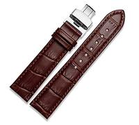 KDEGK Echtes Leder -Uhrband mit Schmetterlingsverschluss Bändern Croco -Armband für Männer Striche 12 13 14 15 16 17 18 19 20 21 22 23 24 mm(Brown,21mm)