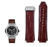 KDEGK Echtes Leder Uhrenarmband für Hublot Big Bang Serie Rindslederarmband Herren Armband mit Werkzeug Zubehör Schwarz Braun 26 * 19mm(Brown-silver bucke)