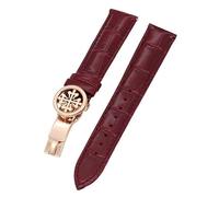 KDEGK Echtleder-Uhrenarmband 19 mm, 20 mm, 22 mm, Uhrenarmbänder für Patek Philippe Wath-Bänder mit Faltschließe aus Edelstahl für Herren und Damen(Red Rose gold clasp,20mm)