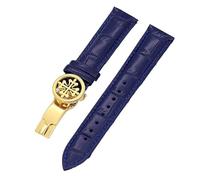 KDEGK Echtleder-Uhrenarmband 19 mm, 20 mm, 22 mm, Uhrenarmbänder für Patek Philippe Wath-Bänder mit Faltschließe aus Edelstahl für Herren und Damen(Blue Golden clasp,22mm)