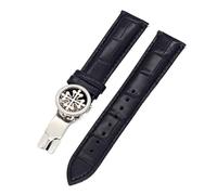 KDEGK Echtleder-Uhrenarmband 19 mm, 20 mm, 22 mm, Uhrenarmbänder für Patek Philippe Wath-Bänder mit Faltschließe aus Edelstahl für Herren und Damen(Black Silver clasp,19mm)