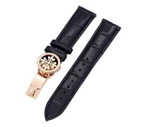 KDEGK Echtleder-Uhrenarmband 19 mm, 20 mm, 22 mm, Uhrenarmbänder für Patek Philippe Wath-Bänder mit Faltschließe aus Edelstahl für Herren und Damen(Black Rose gold,20mm)