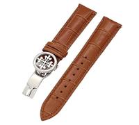KDEGK Echtleder-Uhrenarmband 19 mm, 20 mm, 22 mm, Uhrenarmbänder für Patek Philippe Wath-Bänder mit Faltschließe aus Edelstahl für Herren und Damen(Light Brown Silver,19mm)