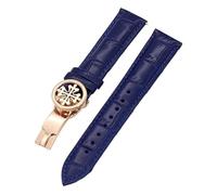 KDEGK Echtleder-Uhrenarmband 19 mm, 20 mm, 22 mm, Uhrenarmbänder für Patek Philippe Wath-Bänder mit Faltschließe aus Edelstahl für Herren und Damen(Blue Rose gold,20mm)